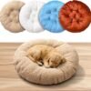 4 Pcs 20 Inch Round Dog & Cat Bed, Soft Bed Pet Crate Pads for Dogs Fluffy Warm Washable Pillow Cushion for Small and Medium Pets Cats (Brown, Blue, White, Beige)