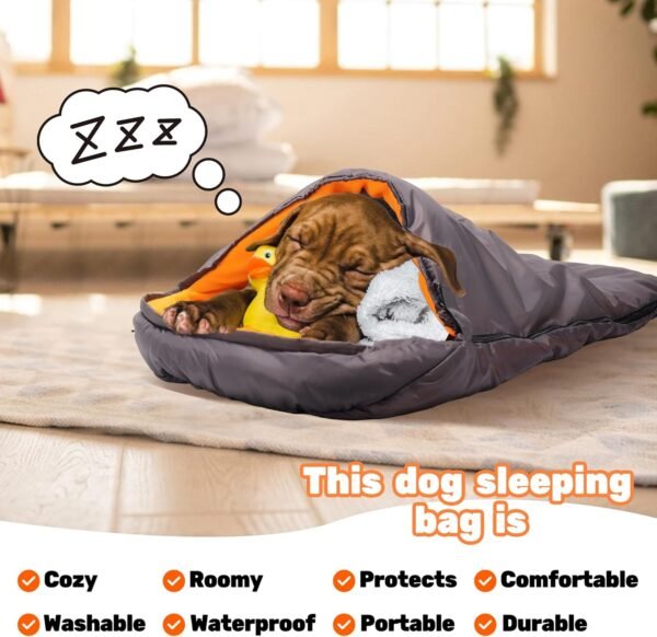 Dog Sleeping Bag with Storage Bag Waterproof Warm Packable Dog Bed for Travel Camping Hiking Backpacking (Grey+Orange)