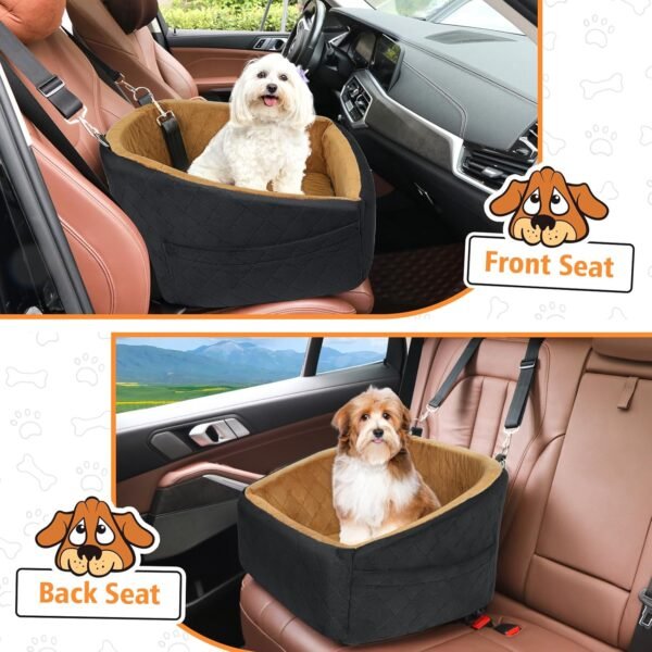 Dog Car Seat for Small Medium Dogs,Detachable Washable Dog Booster Seat Under 30lbs, Pet Car Seat Travel Bed with Storage Pockets and Dog Safety Belt