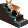 Dog Stairs for Small Dogs,5-Step Dog Steps for High Bed and Couch, High-Density Foam Pet Steps with Supporting Board, Non-Slip Removable Washable Cover