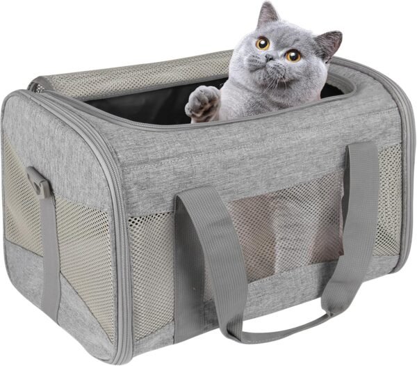 Cat Carrying Case Pet Dog Carrier Soft-Sided Cat Bag Airline Approved, Pet Travel Carrier Up to 15 Lbs, Collapsible Cats Carrier Dog Carrier for Medium Small Cats Dogs(17x11x11 Green)