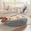 36 inches Donut Dog Bed for Large Dogs - Calming Fluffy Round Pet Bed with Removable & Washable Cover,Fits up to 80 lbs Pets