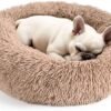 Dog & Cat Bed for Indoor Cats, 20in Calming Donut Bed for Puppy and Kitten, Washable Round Fluffy Pet Bed for Small Medium Dogs and Cats (Light Grey)