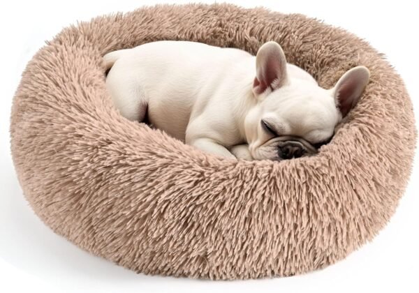 Dog & Cat Bed for Indoor Cats, 20in Calming Donut Bed for Puppy and Kitten, Washable Round Fluffy Pet Bed for Small Medium Dogs and Cats (Light Grey)