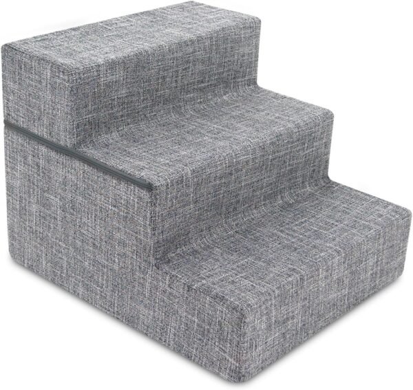 Dog Stairs & Steps - Foam Steps for Small Dogs & Cats, Non-Slip Indoor Balanced Pet Step Support, Dog Ramp, No Assembly, Ash Gray Linen, 2-Step (12-inch Height)