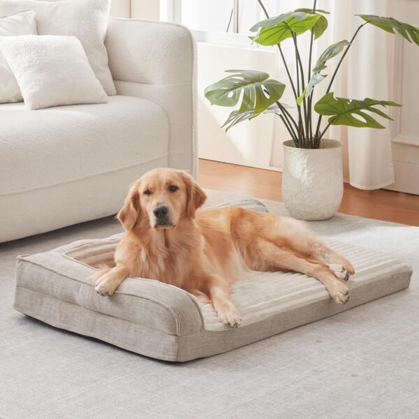 Orthopedic Dog Beds for Large Dogs, XLarge Waterproof Dog Bed with L Bolster Sides, Washable Big Pet Bed with Removable Cover & Non-Slip Bottom, 40 x 28 inch, Gray