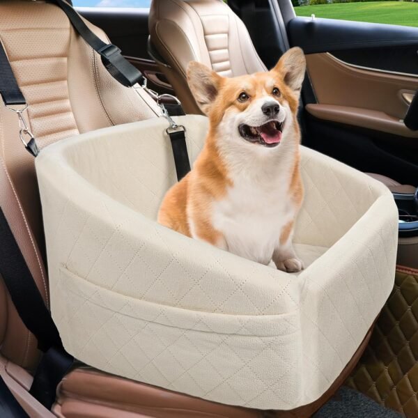 Dog Car Seat for Small Medium Dogs,Detachable Washable Dog Booster Seat Under 30lbs, Pet Car Seat Travel Bed with Storage Pockets and Dog Safety Belt