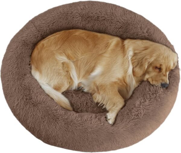 Calming Dog Bed, Plush Anti-Anxiety Donut Dog Bed for Small Medium Large Dogs, Warming Cozy Soft Cute Round Washable, Marshmallow Cuddler Nest Pet Bed