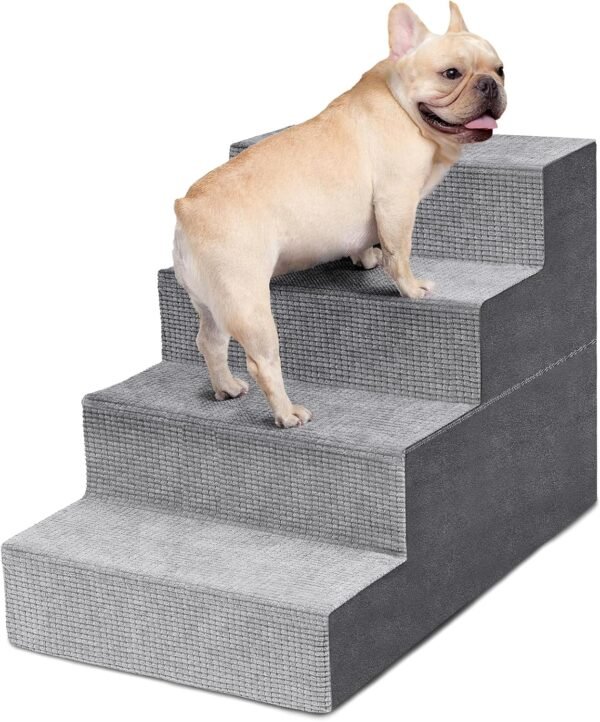 Dog Stairs for Small Dogs,5-Step Dog Steps for High Bed and Couch, High-Density Foam Pet Steps with Supporting Board, Non-Slip Removable Washable Cover