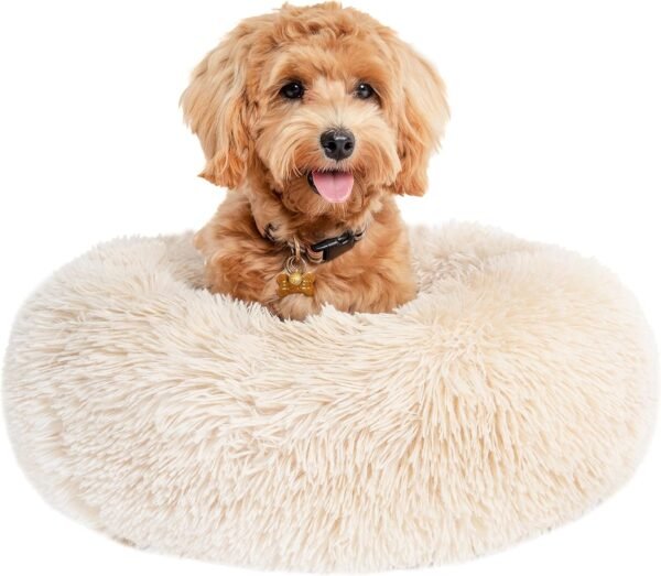 Small Calming Dogs Bed for Small Dogs Anti-Anxiety Machine Washable Fluffy Luxury Anti-Slip Waterproof Mute Base Warming Cozy Soft Pet Puppy Round Bed