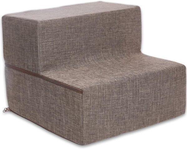 Dog Stairs & Steps - Foam Steps for Small Dogs & Cats, Non-Slip Indoor Balanced Pet Step Support, Dog Ramp, No Assembly, Ash Gray Linen, 2-Step (12-inch Height)