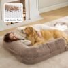Foldable Human Dog Bed - 2 in 1 Flexible Giant Human Dog Bed for Adult People with Supportive Bolster Egg Foam, Waterproof Liner, Calming Fluffy Faux Fur Orthopedic Big Bean Bed