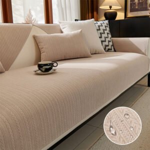 Minimalist Water-resistant Wheat Stripe Design Chenille Couch Cover