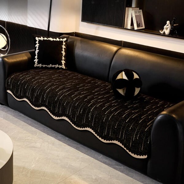 Trendy Chenille Anti-Scratch Elegant Wavy Shaped Couch Cover