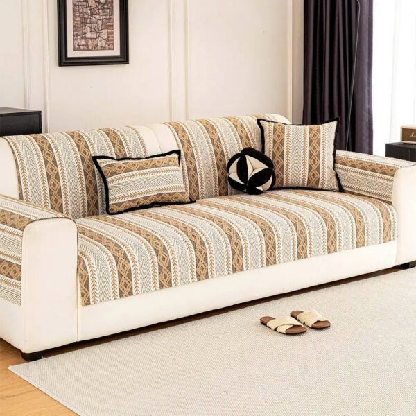 Color-Blocked Striped Chenille Non-Slip Couch Cover - Suitable For All Seasons