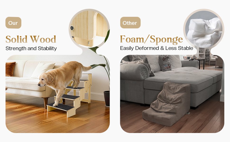 FolifrPets Wooden 5-step Stair for Bed/Couch