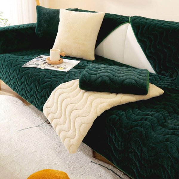 Wave Pattern Soft Plush Non-slip Couch Cover